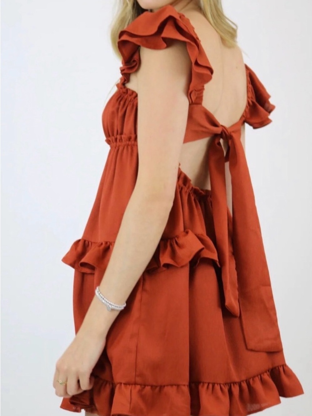 WeWoreWhat Rust Ruffle Tie-Back Mini Dress